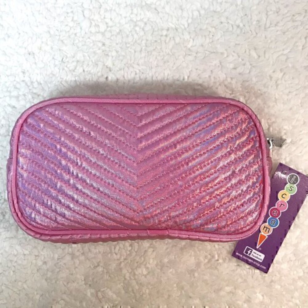 iScream Pink Chevron Metallic Cosmetic Bag